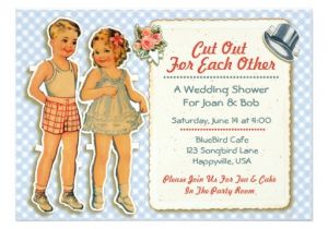 Paper Dolls Wedding Invitations Vintage Paper Dolls Wedding Shower Invites Blue Zazzle