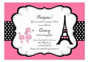 Paris Tea Party Invitation Paris Pink Poodle Eiffle tower Tea Party Bridal 5×7 Paper