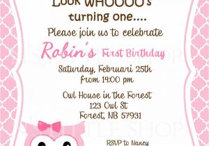 Party Invitation Cards Design Pink Owl Birthday Invitation Card Customize by Nslittleshop