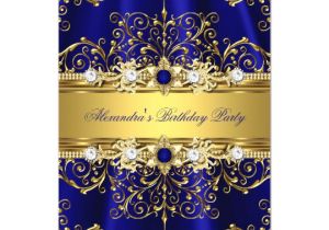 Party Invitation Cards Royal Royal Blue Gold Damask Elegant Birthday Party Card Zazzle