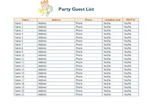 Party Invitation List Template Party Guest List