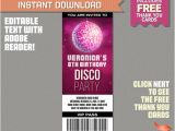 Party Invitation Template Disco Disco Party Ticket Invitation with Free Thank You Card