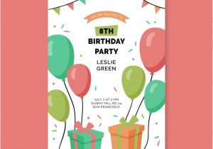 Party Invitation Template Vector Free Flat Design Birthday Invitation Template Vector Free