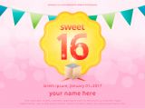 Party Invitation Template Vector Free Sweet 16 Illustration Birthday Invitation Template