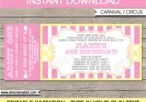 Party Invitation Ticket Template Carnival Birthday Ticket Invitations Template Carnival