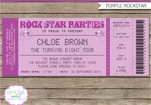 Party Invitation Ticket Template Rock Star Party Ticket Invitations Template Purple