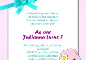 Party Invitations Messages 7th Birthday Party Invitation Wording Wordings and Messages