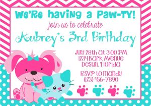 Party Pups Invitations Puppy Kitty 5×7 Invitation Girl Birthday Party