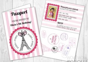 Passport Birthday Invitation Template Free Paris Passport Invitation Instant Download Add A Photo Pink