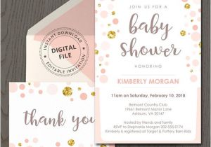 Peach and Gold Baby Shower Invitations Peach and Gold Baby Shower Invitation Pink and Gold Polka