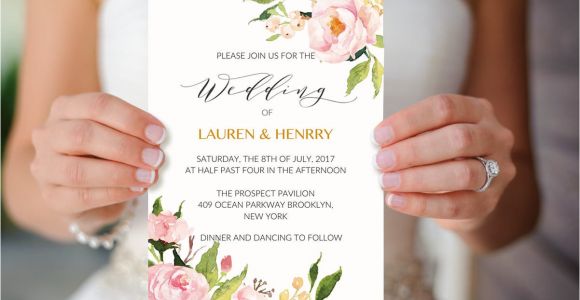 Peony Wedding Invitation Template Peony Wedding Invitation Template Printable Pink Floral
