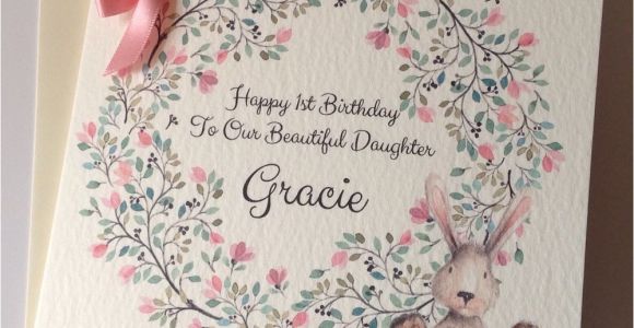 Personalised 1st Birthday Cards for Granddaughter Personalised Watercolour Bunny 1st Birthday Card Daughter