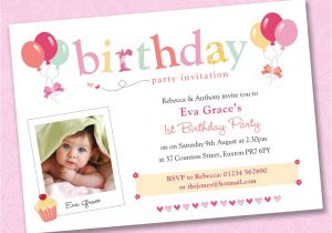Personalised 1st Birthday Invitations Girl Uk 25 X Girls Personalised Photo Birthday Party Invitations