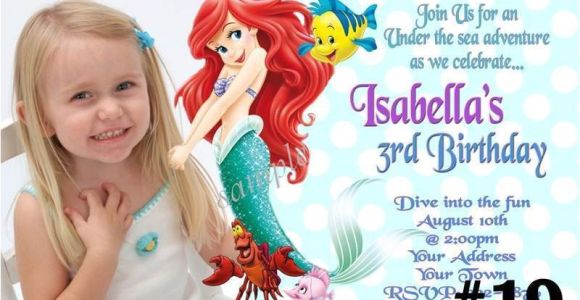 Personalized Ariel Birthday Invitations the Little Mermaid Princess Ariel Custom Photo Birthday