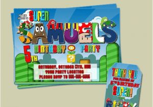 Personalized Super Mario Birthday Invitations Personalized Super Mario Birthday Party Invitation and Thank