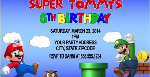 Personalized Super Mario Birthday Invitations Super Mario & Luigi Birthday Party Invitations