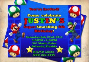 Personalized Super Mario Birthday Invitations Super Mario Bros Birthday Party Invitation Custom Made