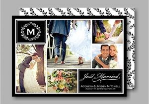 Photo Collage Wedding Invitations Monogram Collage Just Married Wedding Announcement