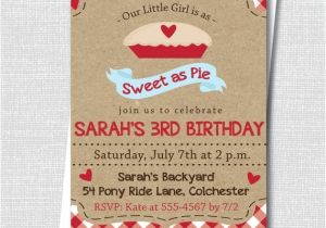 Pie Party Invitations Sweet as Pie Birthday Invitation Classic by Katarinaspaperie