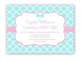 Pink and Aqua Baby Shower Invitations Baby Shower Girl Turquoise and Pink Quatrefoil by