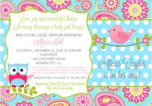 Pink and Aqua Baby Shower Invitations Baby Shower Invitation Owl Bird Pink Aqua Paisley Bird