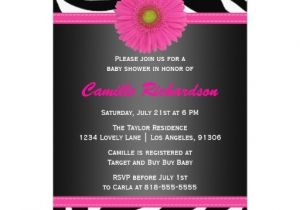 Pink and Black Zebra Baby Shower Invitations Black and Pink Zebra Girl Baby Shower Invitation