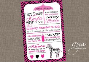 Pink and Black Zebra Baby Shower Invitations Pink and Black Zebra Baby Shower Invitations
