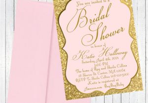 Pink and Gold Bridal Shower Invitations Etsy Bridal Shower Invitation Pink Gold Glitter Script Printed