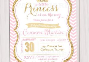 Pink and Gold Princess Baby Shower Invitations Pink and Gold Princess Baby Shower Invitation Chevron