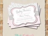 Pink and Grey Baby Shower Invites Pink & Gray Girl Baby Shower Invitation Damask and Chevron