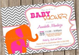 Pink and orange Baby Shower Invitations Elephant Baby Shower Invitation Hot Pink orange Chevron