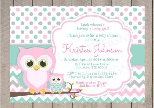 Pink and Teal Baby Shower Invitations Owl Baby Shower Invitation Pink Teal and Grey White and