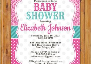 Pink and Teal Baby Shower Invitations Pink Teal Baby Shower Invitation Damask Polka Dots Invite Pink