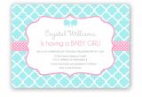 Pink and Turquoise Baby Shower Invitations Baby Shower Girl Turquoise and Pink Quatrefoil by