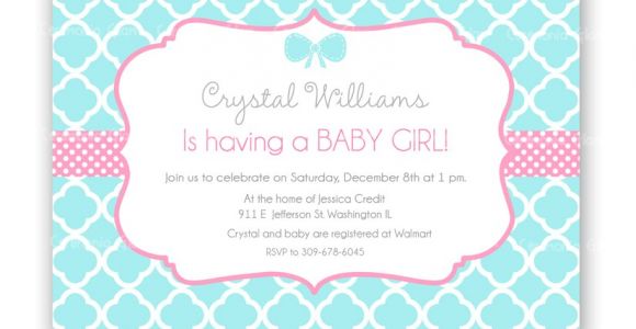 Pink and Turquoise Baby Shower Invitations Baby Shower Girl Turquoise and Pink Quatrefoil by