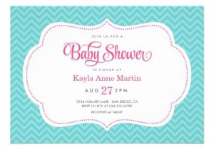 Pink and Turquoise Baby Shower Invitations Turquoise and Pink Sweet Chevron Baby Shower 5×7 Paper