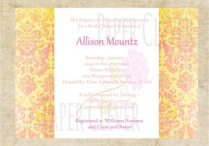 Pink and Yellow Bridal Shower Invitations Bridal Shower Wedding Invitation Yellow Pink Damask