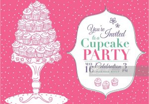Pink Birthday Invitation Template Vector Cartoon Cupcake Party Invitation Template Pink Vector Art