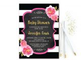 Pink Black and White Baby Shower Invitations Black & White Stripe Baby Shower Invitation Pink and Gold