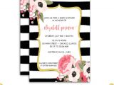 Pink Black and White Baby Shower Invitations Pink and Gold Baby Shower Invitation Floral Watercolor by