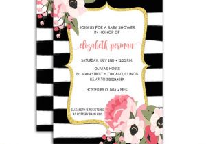 Pink Black and White Baby Shower Invitations Pink and Gold Baby Shower Invitation Floral Watercolor by