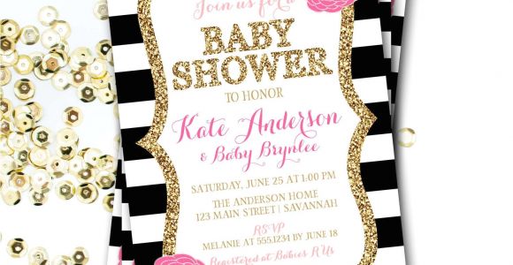 Pink Black and White Baby Shower Invitations Pink Black and White Baby Shower Invitation Pink and Black