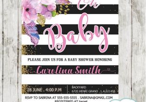 Pink Black and White Baby Shower Invitations Pink Floral Baby Shower Invitations Gold Glitter Black
