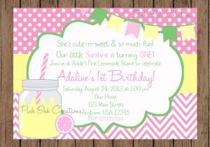 Pink Lemonade Birthday Party Invitations Pink Lemonade Birthday Invitation Lemonade Birthday