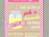 Pink Lemonade Birthday Party Invitations Pink Lemonade Birthday Invite Summer Birthday Party by