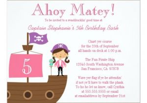 Pink Pirate Party Invitations Cute Pink Girl 39 S Pirate Birthday Party Invitation Zazzle