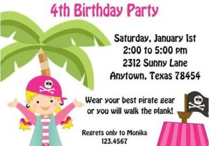 Pink Pirate Party Invitations Pink Pirate Birthday Party Invitations with Blonde Hair by