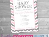 Pink Purple and Gray Baby Shower Invitations Baby Girl Pink Gray & White Chevron Baby Shower Invitation