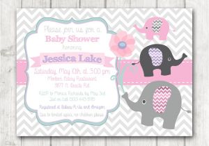 Pink Purple and Gray Baby Shower Invitations Printable Elephant Girl Baby Shower Invitation Chevron