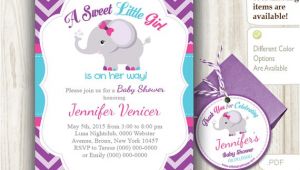 Pink Purple and Gray Baby Shower Invitations Purple Turquoise Pink Elephant Invitation Shower